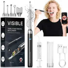 Lpetwalk 717097237478 Tonsil Stone Remover With Camera - Upgraded Visual Removal Black