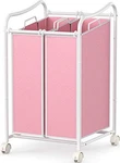 Simple Houseware 2-bag Heavy Duty Rolling Laundry Sorter Cart, White/pink. Fixed Price $46.79.
